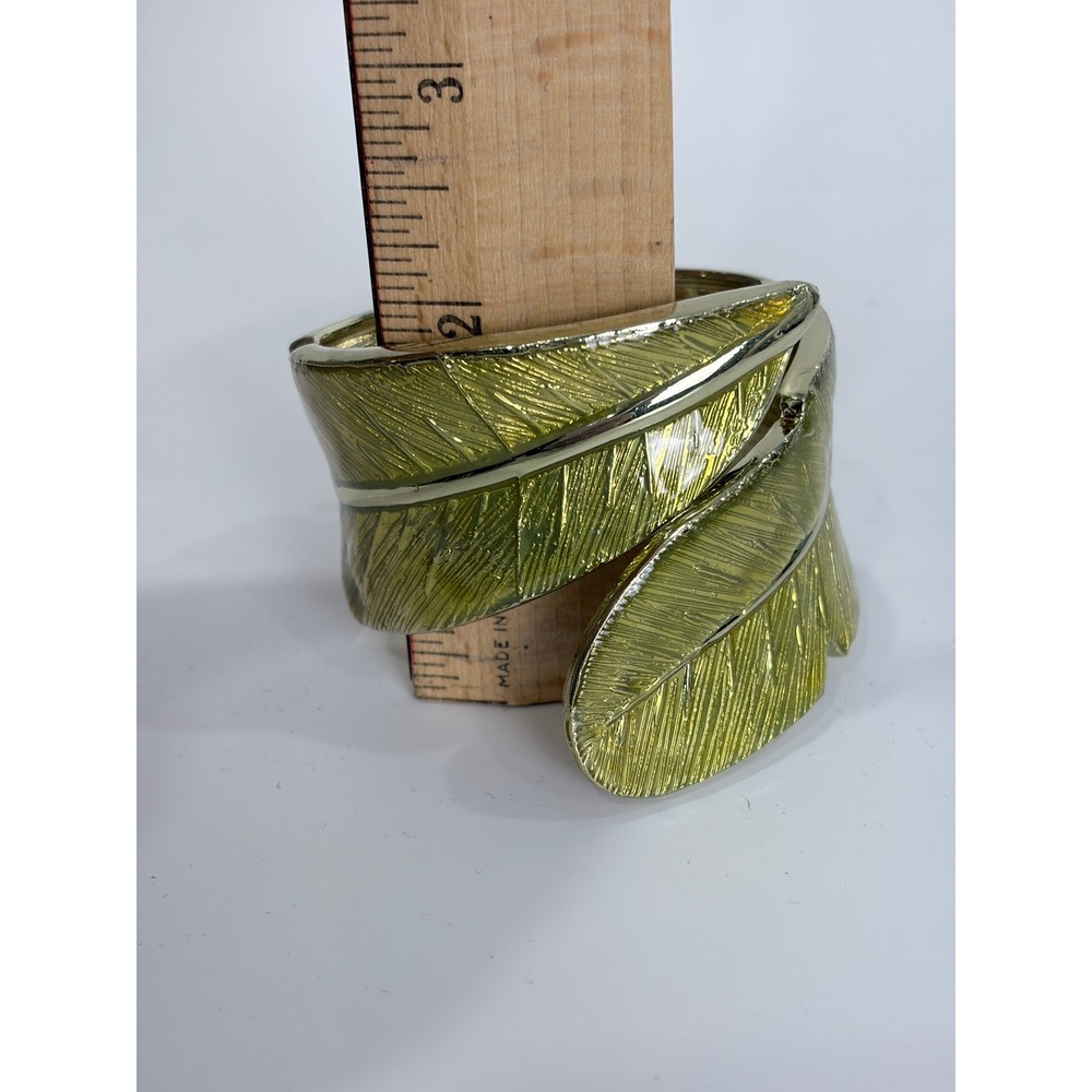 Kirks Folly Double Leaf Bypass Cuff Bracelet Botanical Enamel Gold Tone Resort - Picture 10 of 10